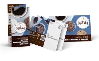 Tri-fold brochure, post cards with direct mail address information