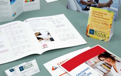 Marketing materials. Tri fold brochures, postcards, business cards, saddle stitched booklets.