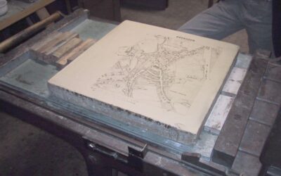 Litography press with map of Moosburg