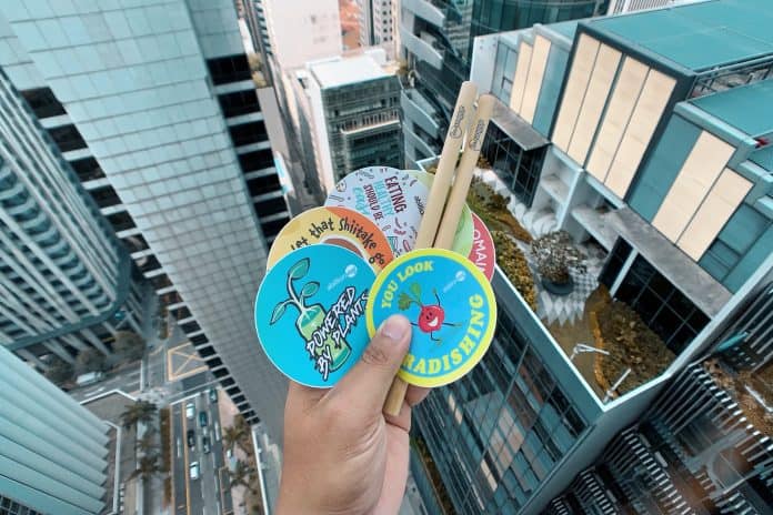 Bamboo straws, vegan stickers, and skyscrapers.