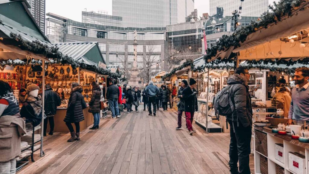 Outdoor holiday market during winter