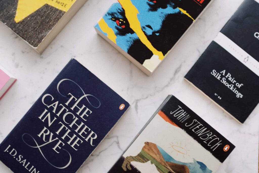 Classic book covers on table