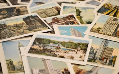 Postcards spread out on a flat surface