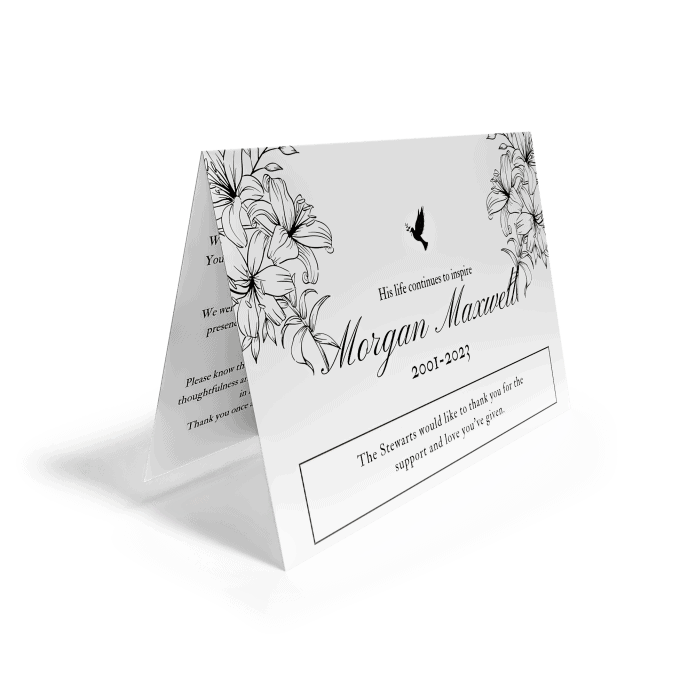 Folded funeral thank you card