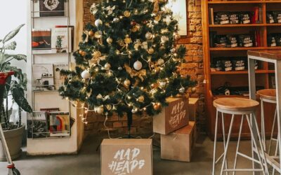 Christmas tree with custom printed packaging underneath